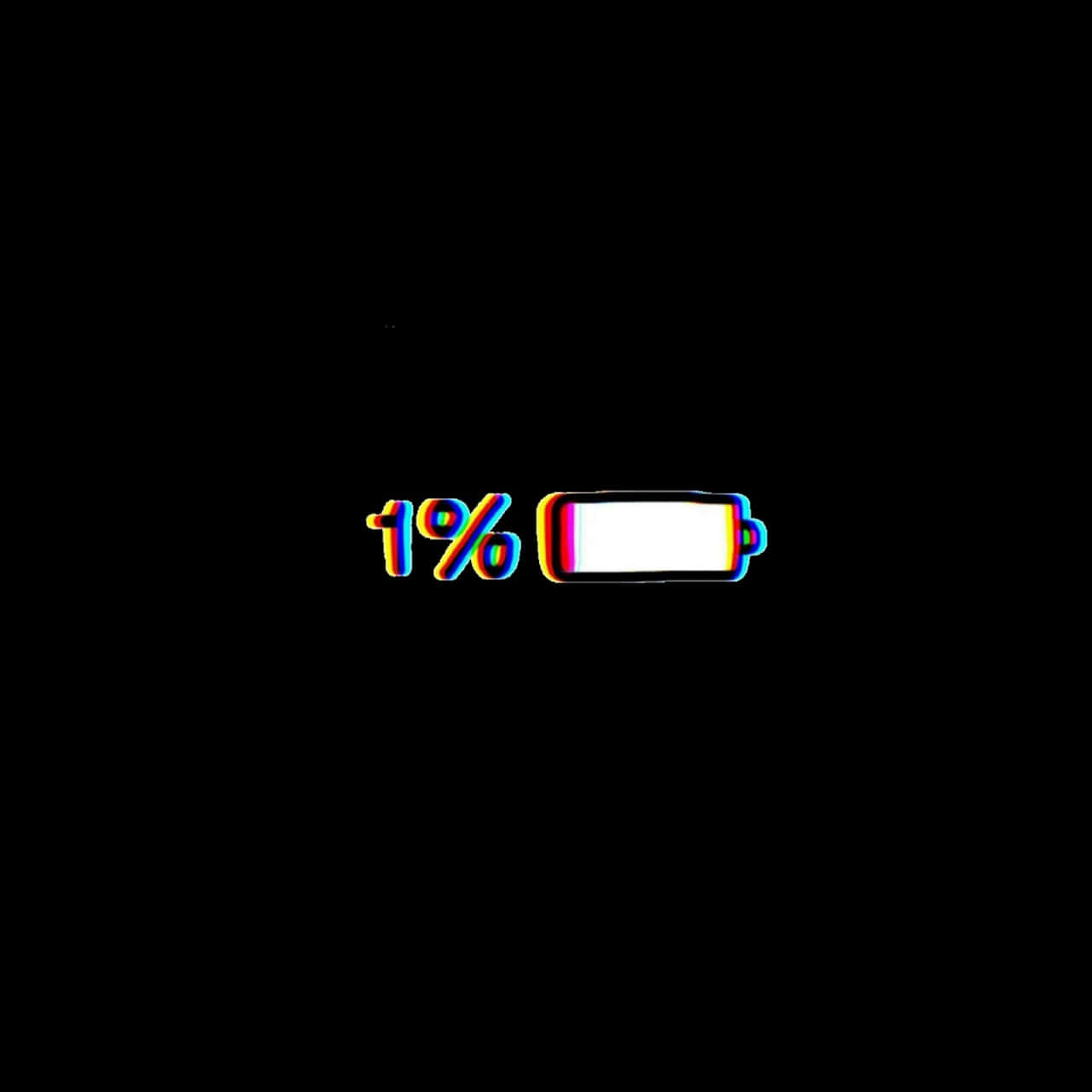 黑色背景上帶有彩虹故障效果的電量低圖標