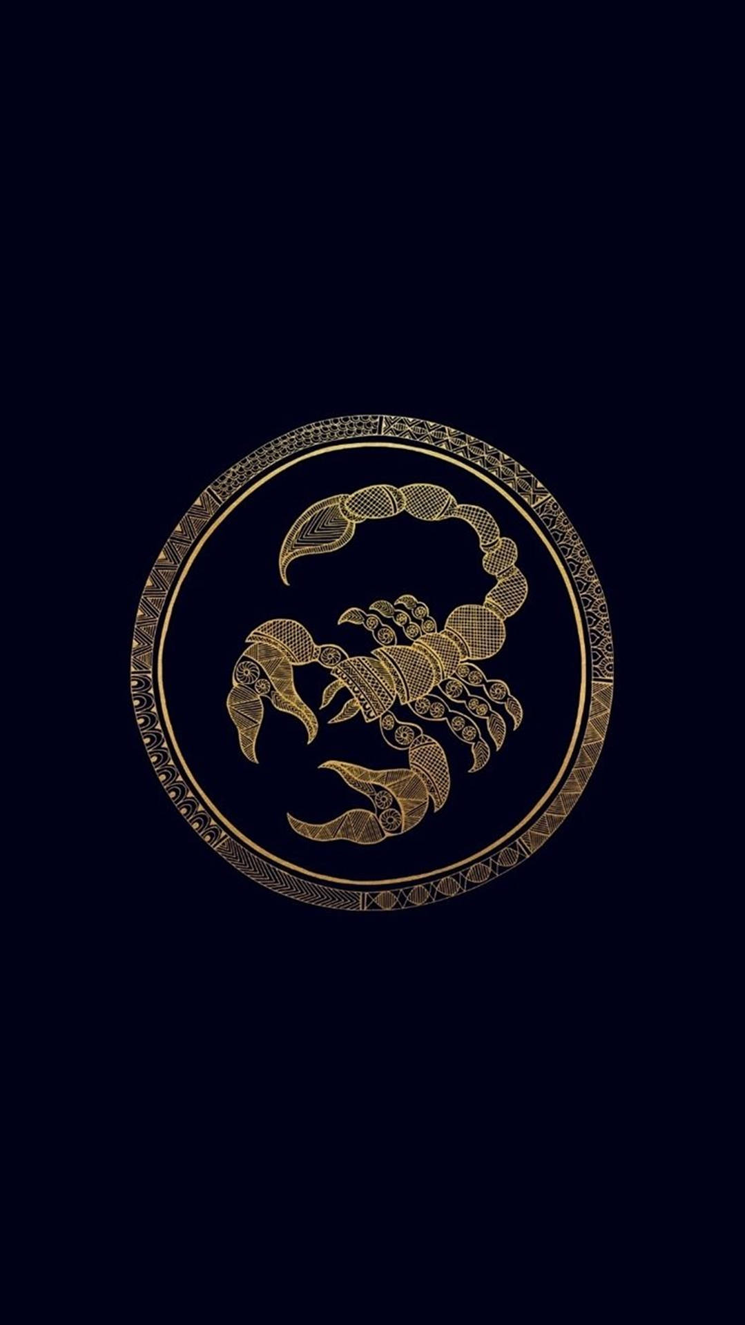 深色背景上華麗圓圈內的金色天蠍座符號