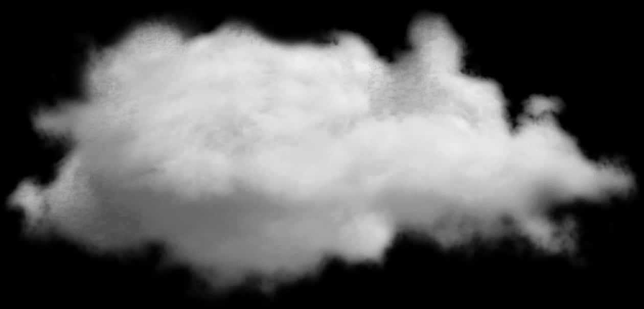 黑底孤立雲朵 壁紙 — 一個柔軟蓬鬆的雲朵，以灰階渲染在純黑背景上，帶有細微的陰影。