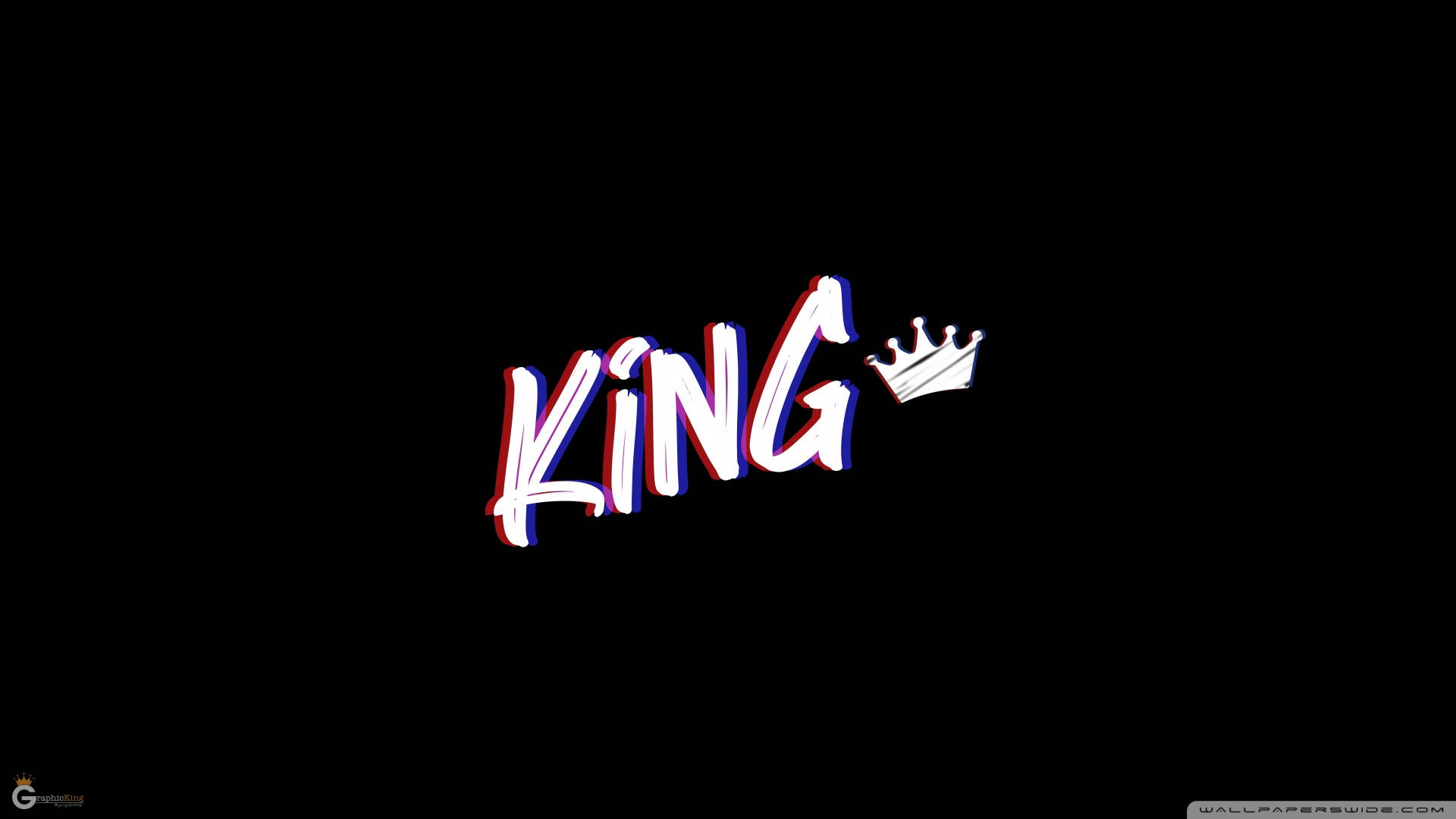 大膽的風格化文字，顯示KING，帶有王冠圖標，背景為黑色。