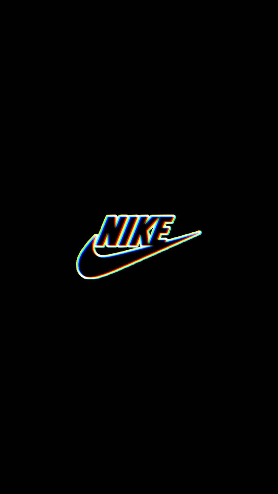 黑色背景上帶有彩虹故障效果的霓虹Nike標誌