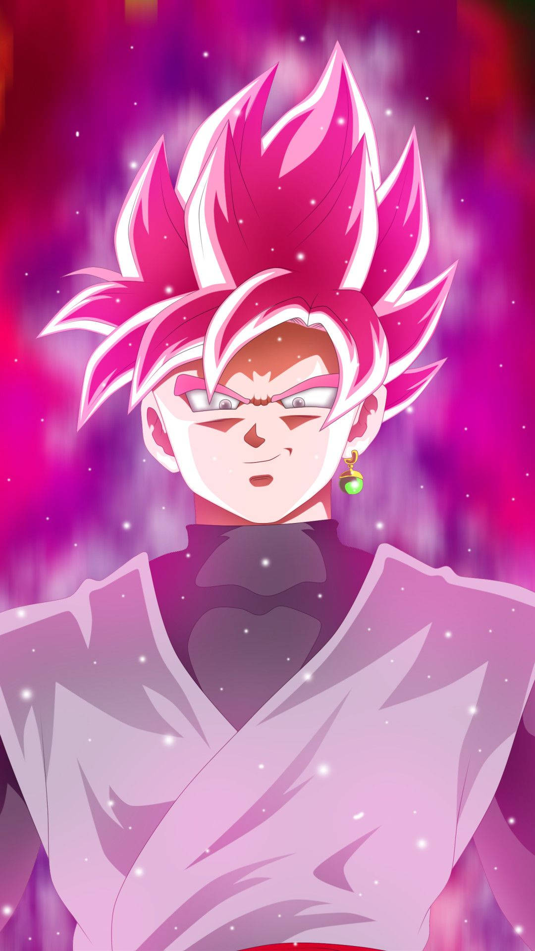 在宇宙環境中，擁有粉紅色頭髮和發光眼睛的動漫角色。