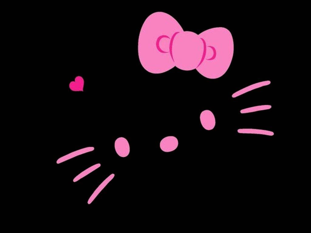 黑愛Hello Kitty 壁紙 — 一個極簡風格的粉紅色Hello Kitty臉孔，配有蝴蝶結和心形圖案，背景為黑色。