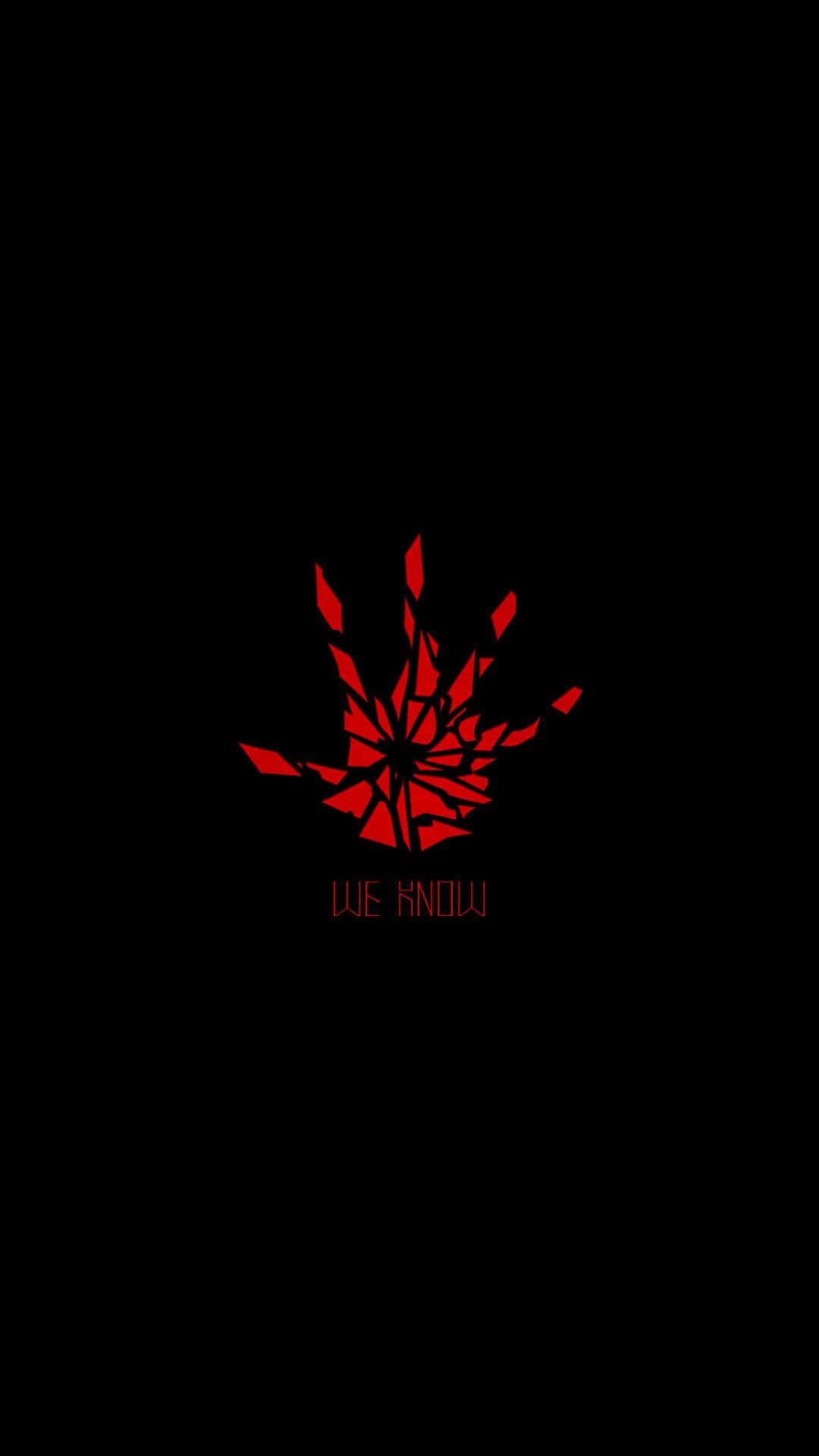 紅色碎裂楓葉標誌，帶有WE KNOW文字，置於黑色背景上。