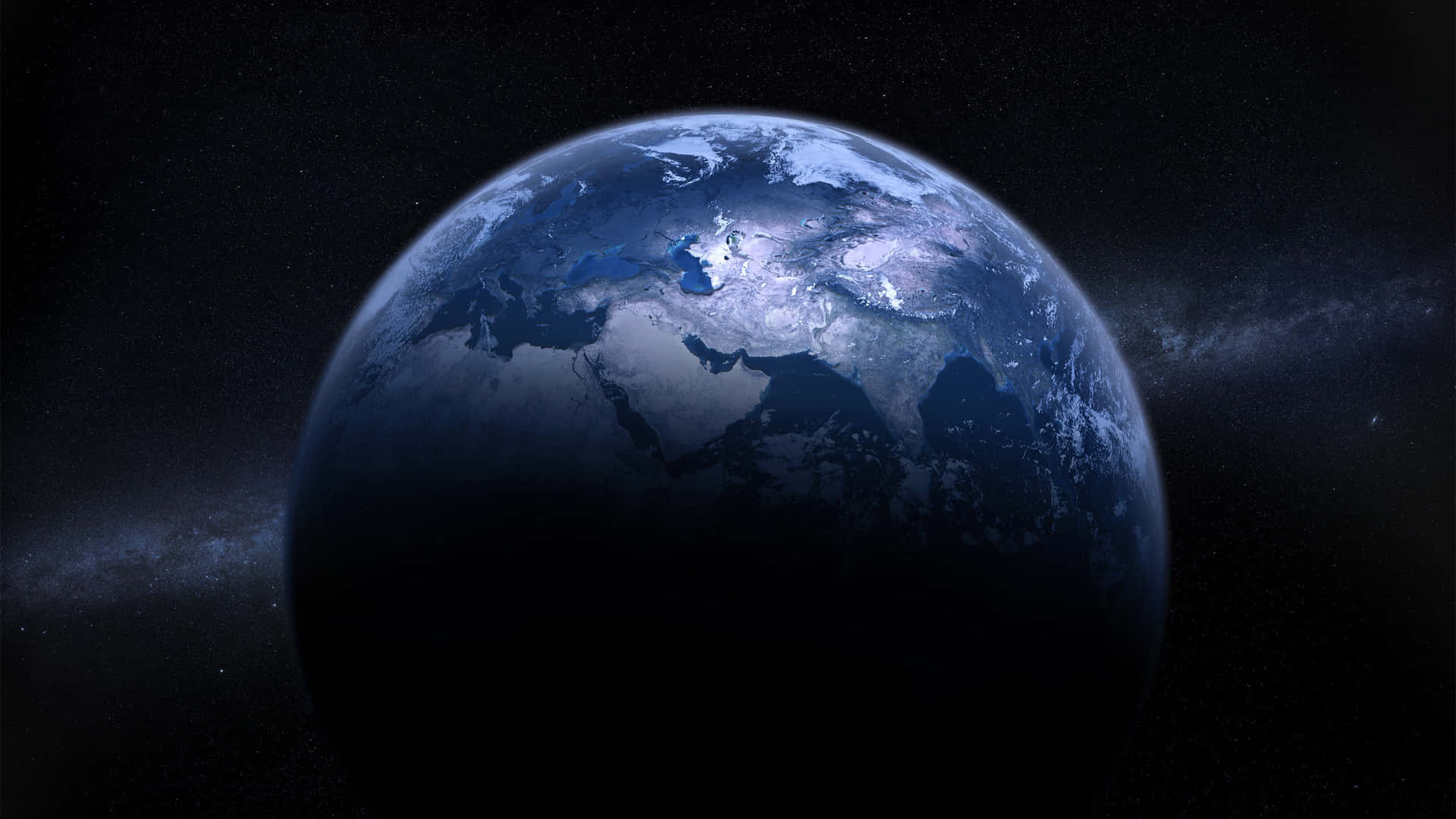 從太空看地球，背景有星星和星系