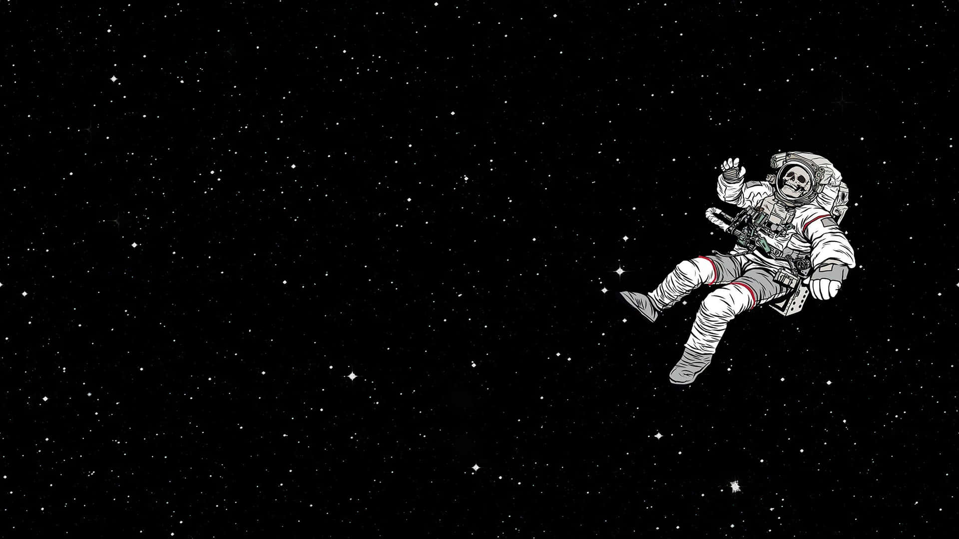 骷髏臉太空人在星空漂浮。