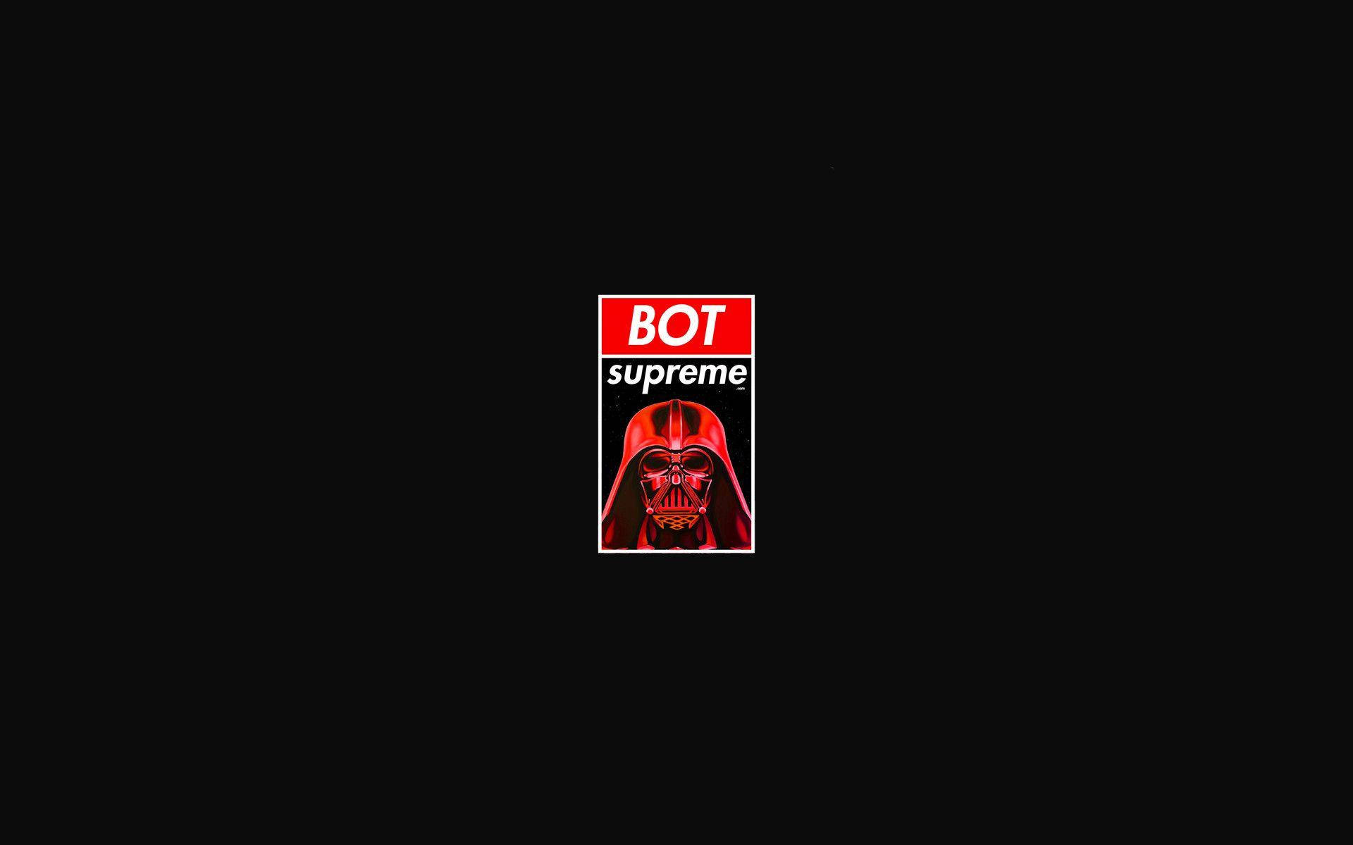 紅色Darth Vader標誌，上面有BOT同supreme文字，黑色背景。