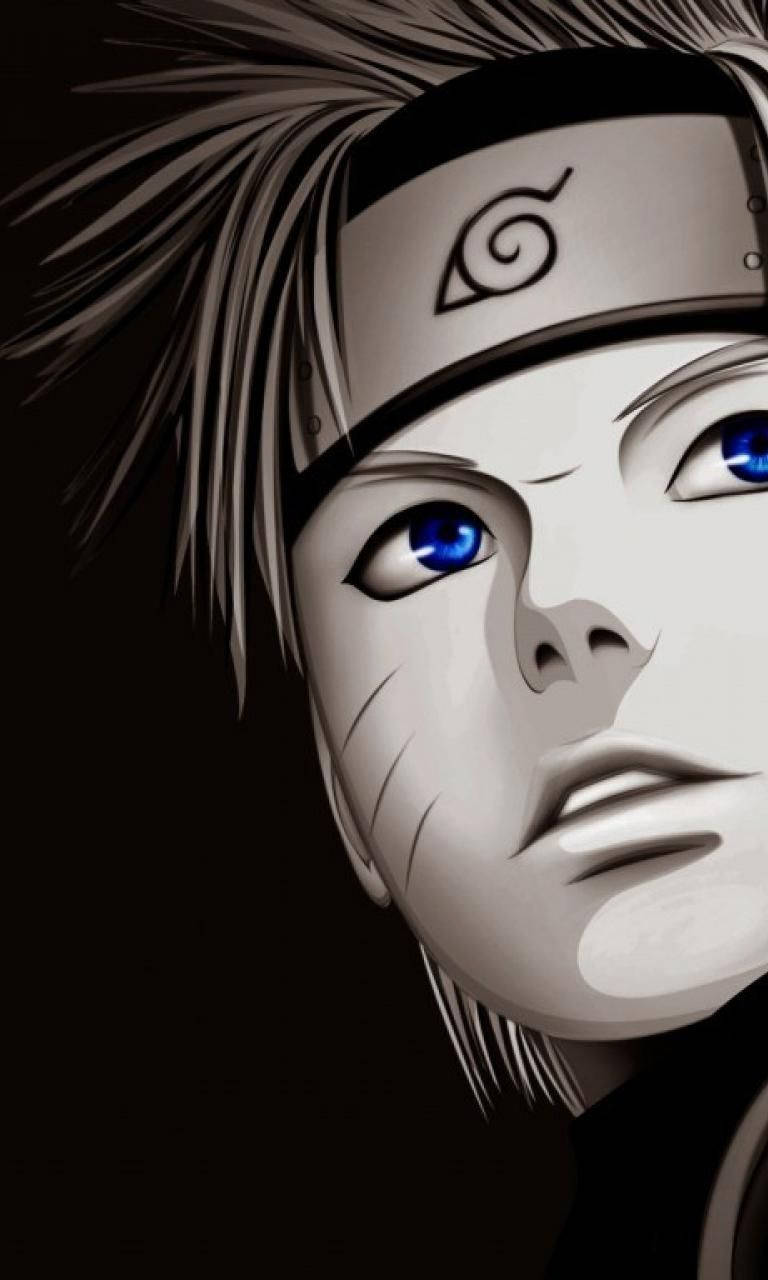 Sad Naruto 桌布 壁紙 — 黑暗背景前，一個眼神堅定的動漫角色特寫，擁有引人注目的藍色眼睛和刺蝟頭。