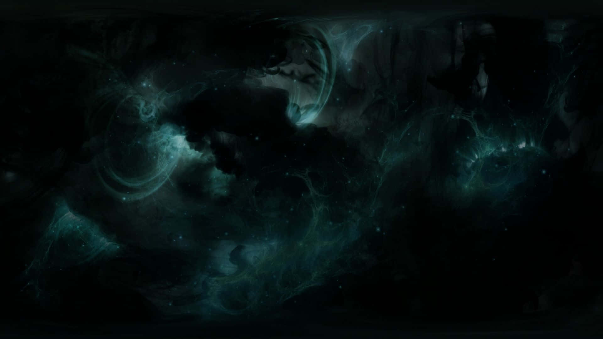 廣闊宇宙星雲，帶有旋轉的青綠色氣體和深空中的遙遠恆星。