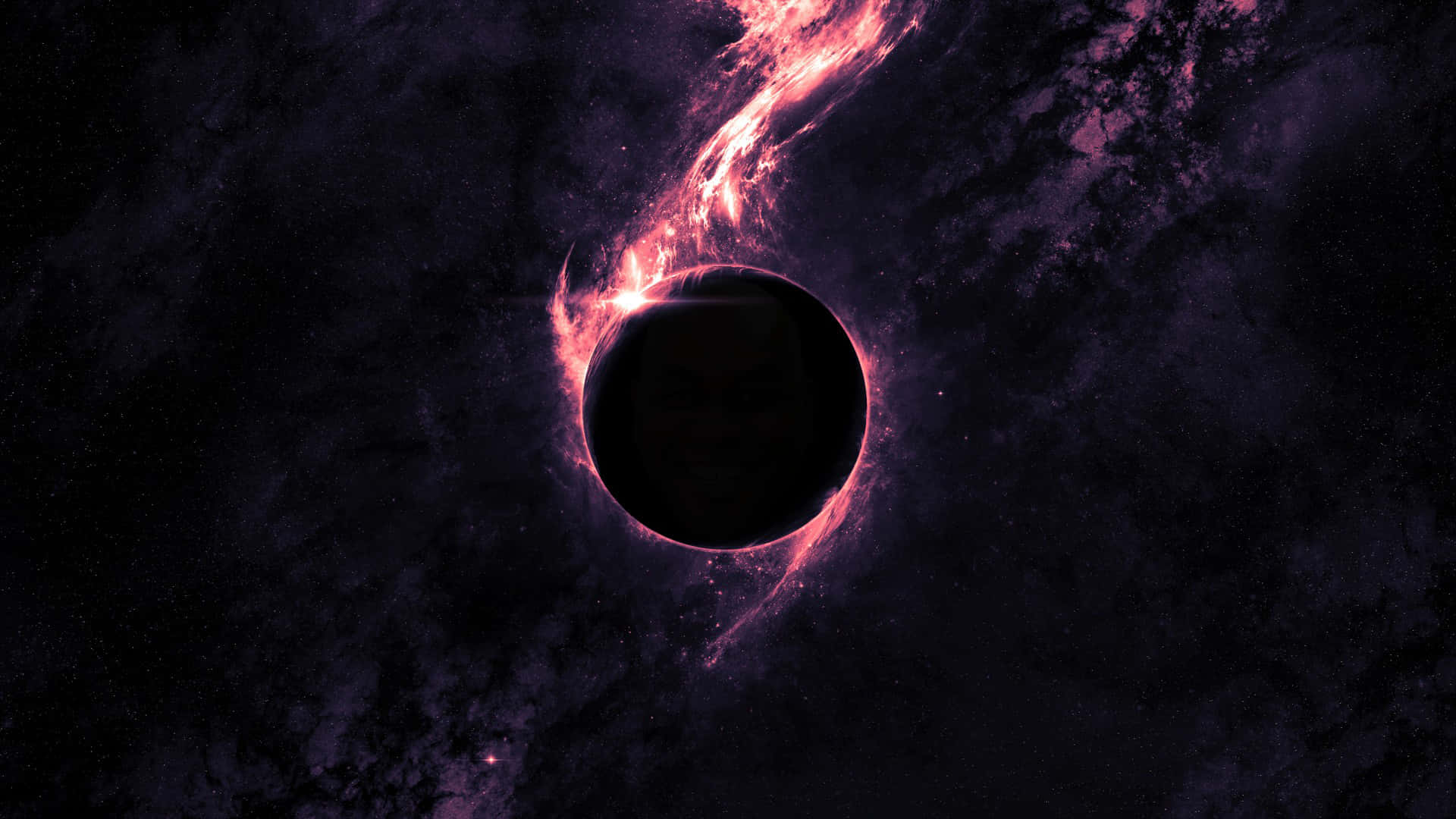 深空星雲中帶有粉紅色發光物質的黑洞。