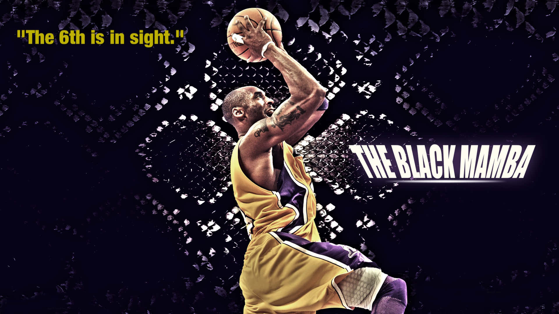 籃球運動員在半空中投籃，帶有「The Black Mamba」文字和碎玻璃效果。