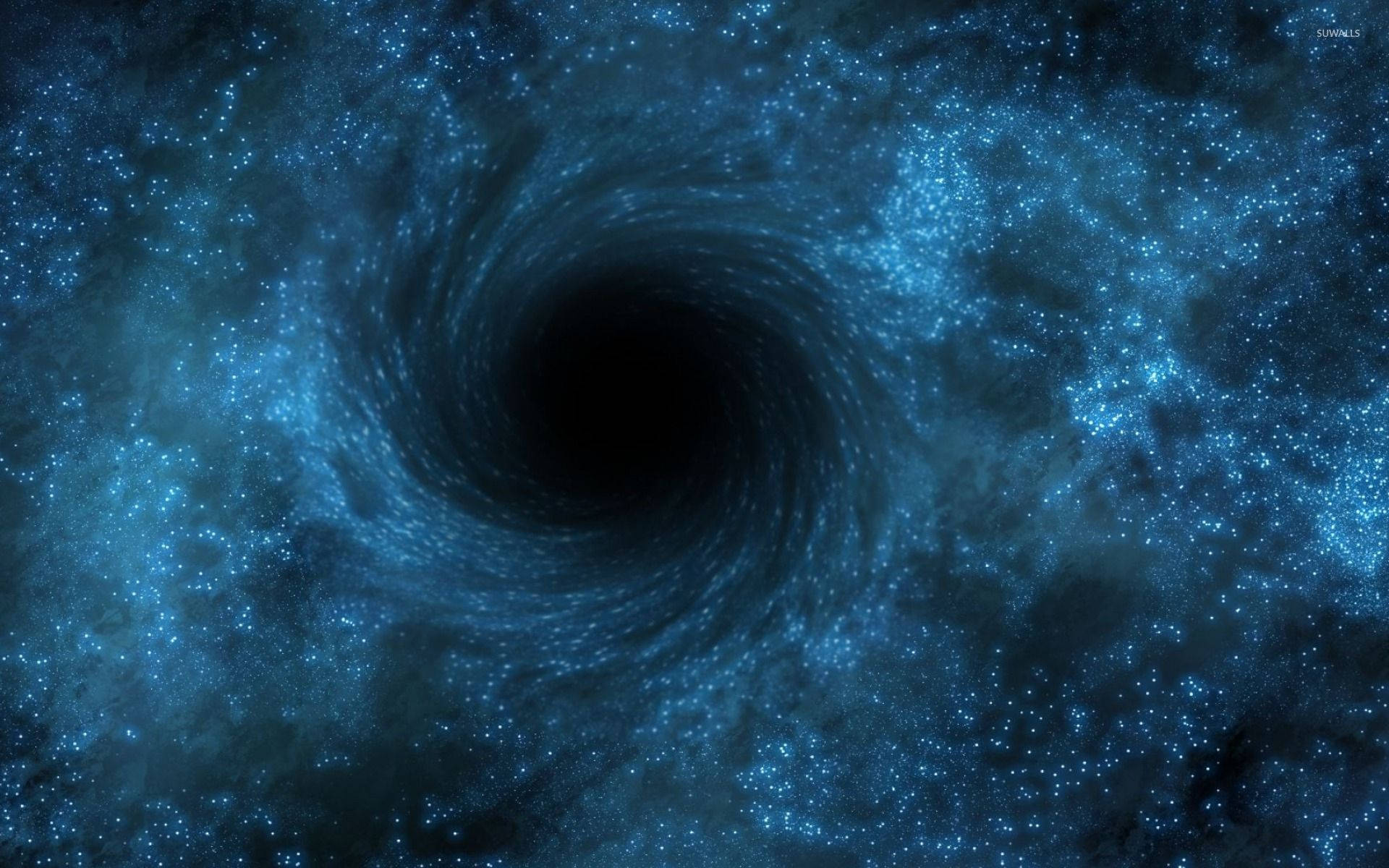 一個藍色宇宙漩渦，恆星旋轉進入黑洞。