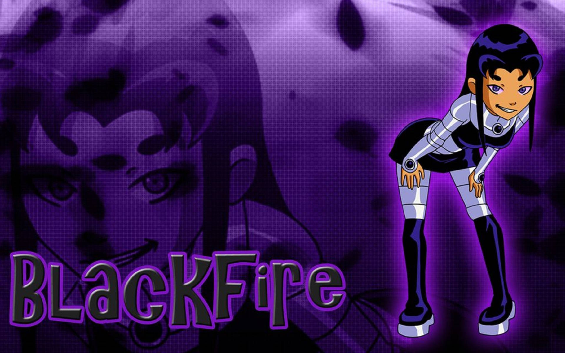 動漫角色 BlackFire 身穿未來盔甲，背景為紫色。