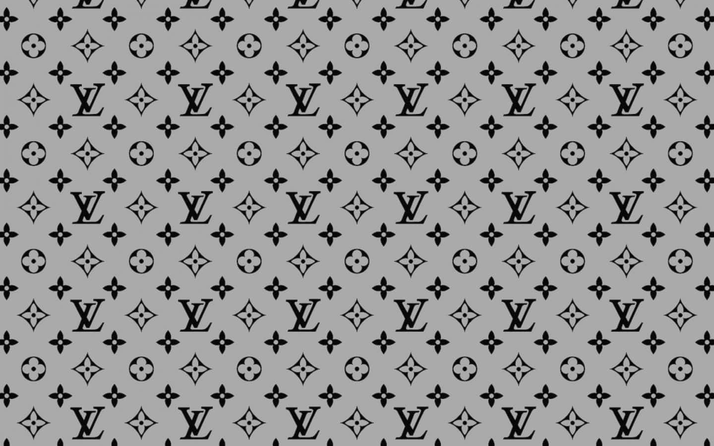 黑灰配色路易威登圖案 壁紙 — 灰色背景上重複的 Louis Vuitton 標誌和花卉圖案的單色圖案。