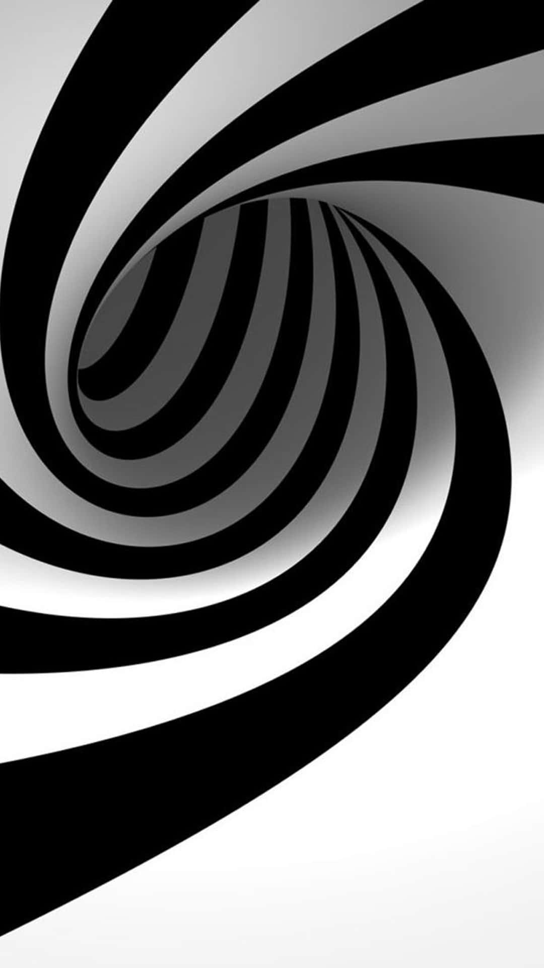 黑白 iPhone 的簡約中性設計 壁紙 — 一幅黑白螺旋隧道幻覺圖，以強烈對比和深度將視線吸引向內，極具催眠效果。