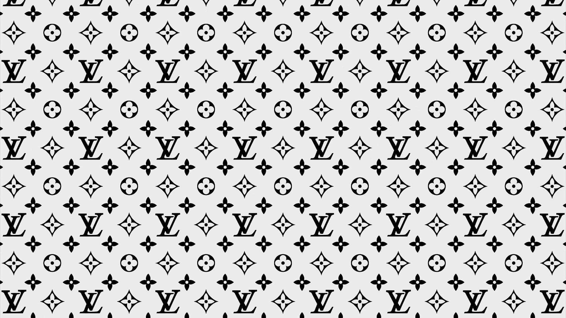 淺灰色背景上的黑白 Louis Vuitton 字母組合圖案。