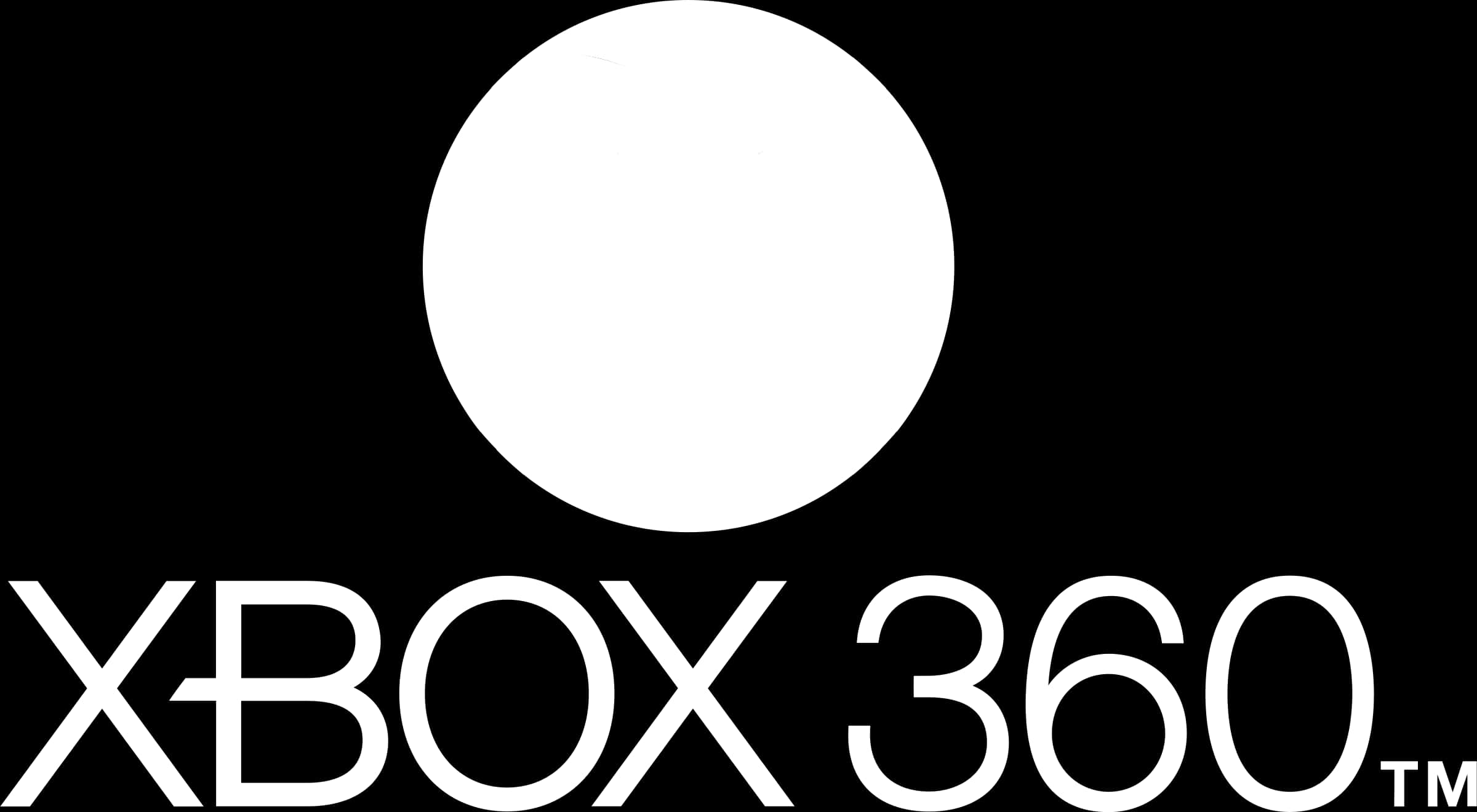 黑白 Xbox 360 標誌 壁紙 — 純黑背景上，白色大膽的Xbox 360標誌及圓形徽章。
