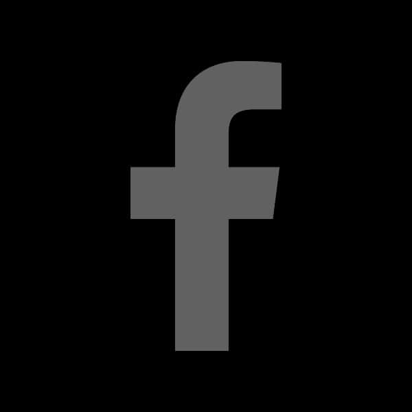黑白Facebook標誌 壁紙 — 一個極簡灰色Facebook標誌居中於純黑色背景上。