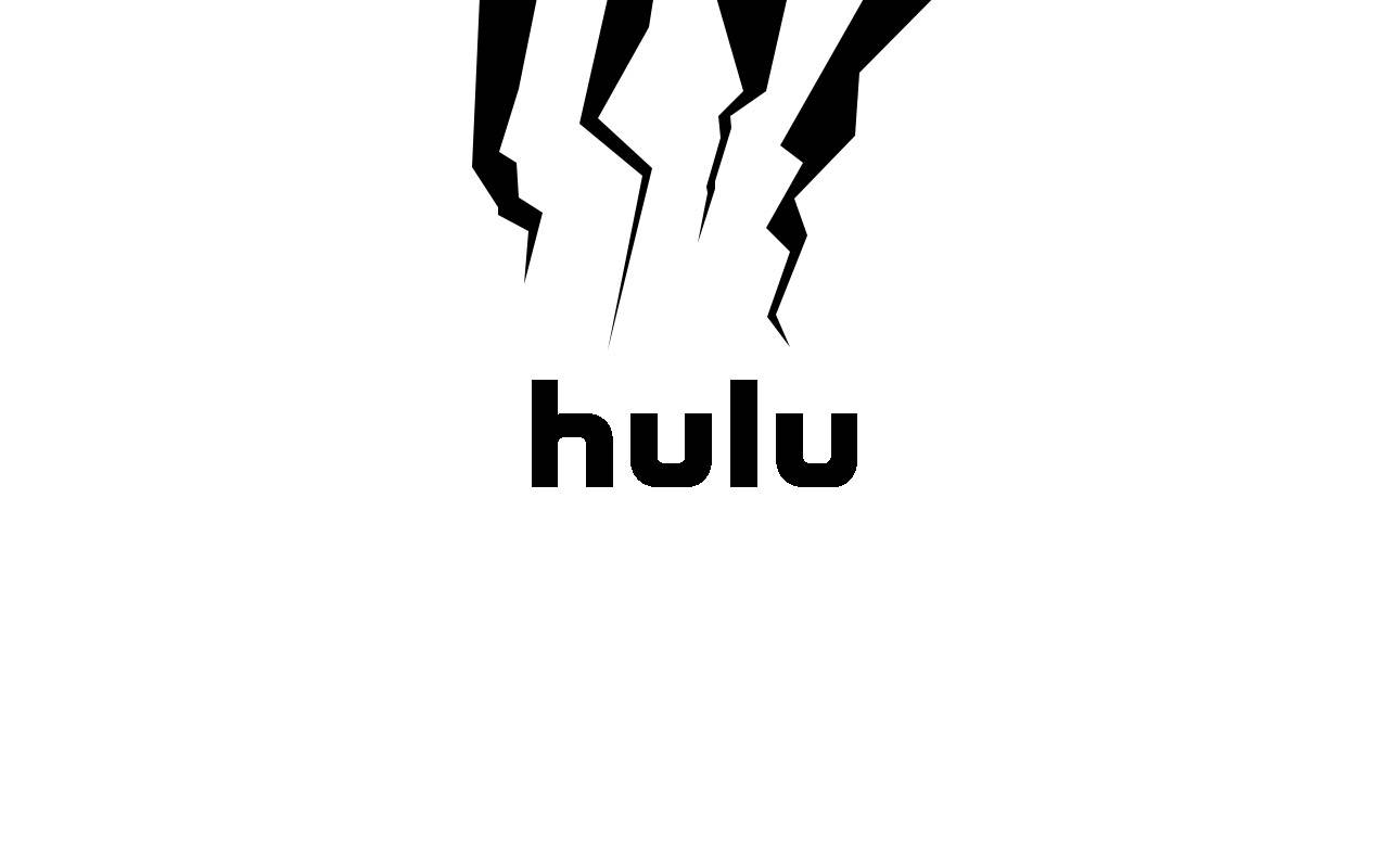 黑白Hulu 壁紙 — 純白背景上帶有閃電的醒目黑色Hulu標誌。
