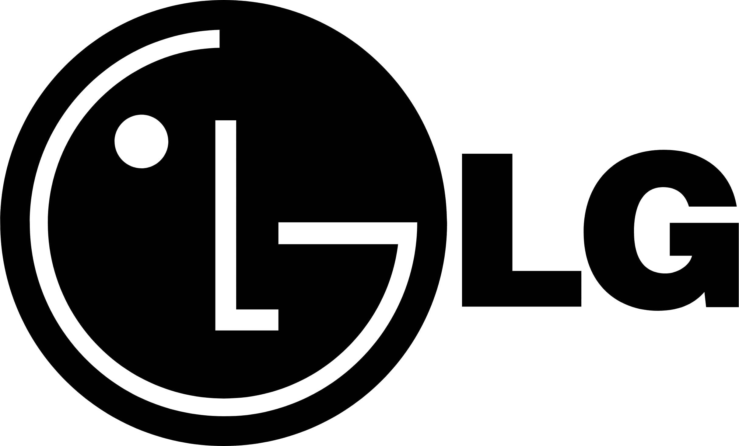 Brand 桌布 壁紙 — 黑白LG標誌，帶有風格化的圓形徽章和粗體字體，背景簡潔。