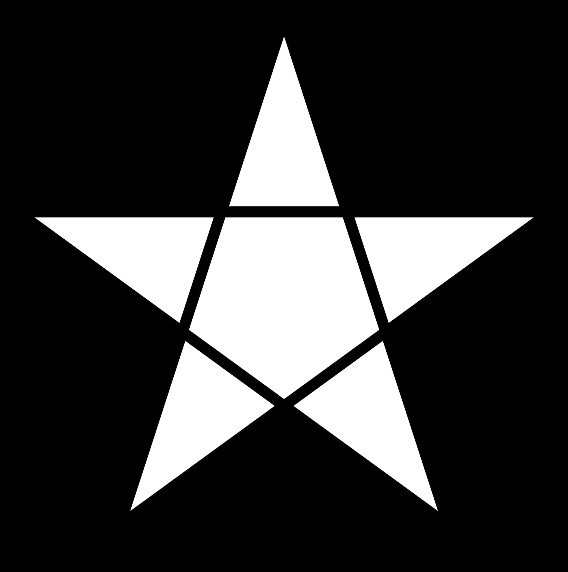 黑白五芒星圖形 壁紙 — 一個鮮明的白色五角星，帶有交叉線條，居中在純黑色背景上。