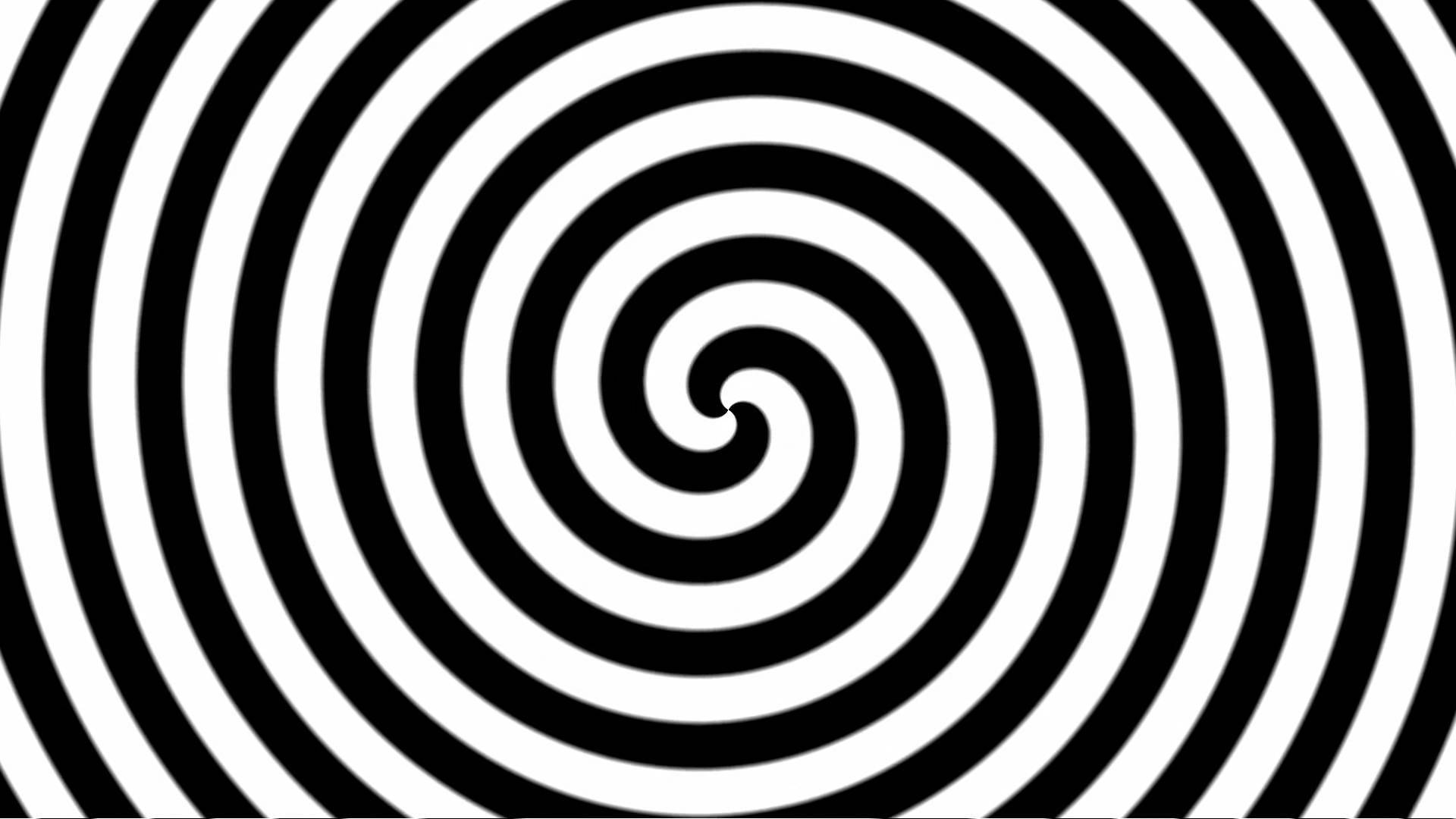 黑白催眠漩渦圖案 壁紙 — 一個催眠的黑白螺旋圖案向內輻射，帶有錯覺深度。