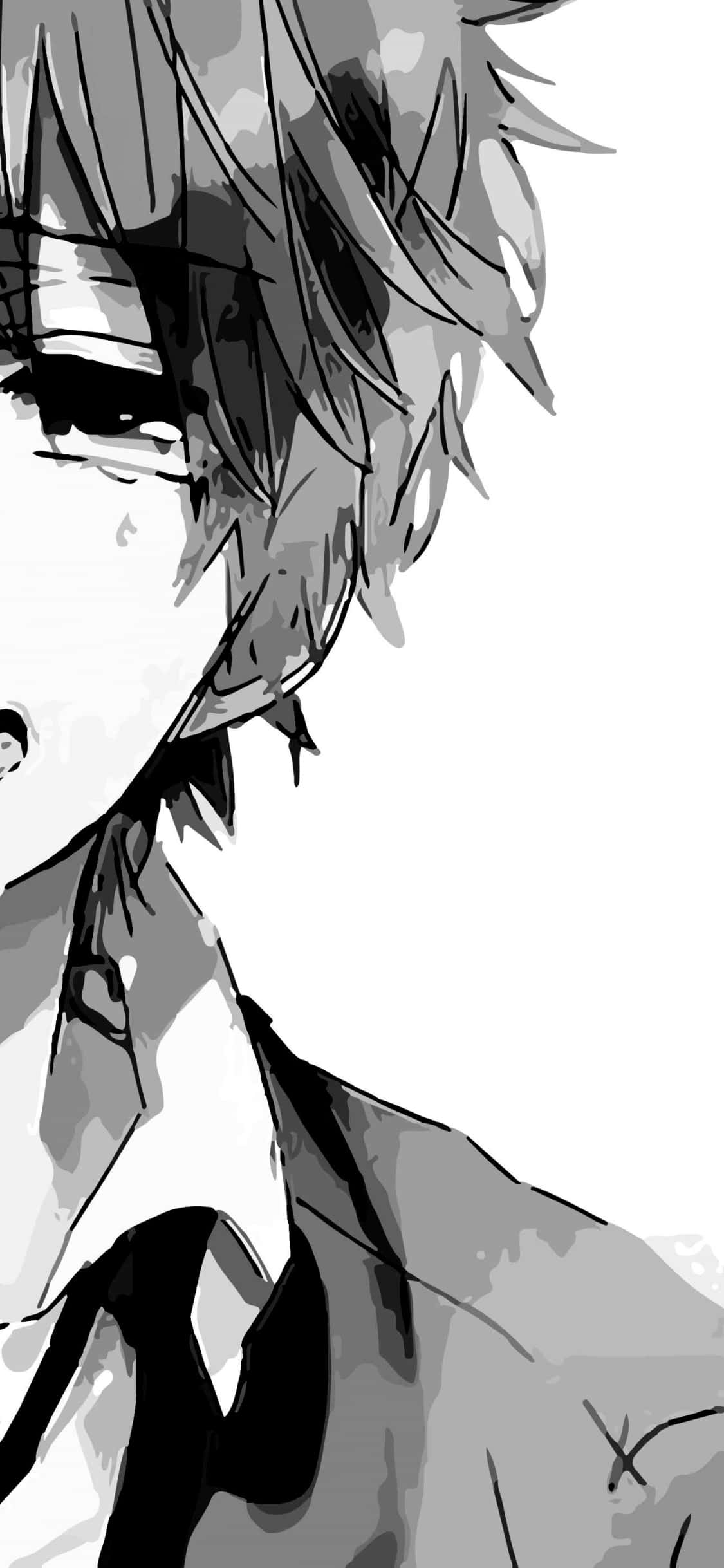 Sad Dark Anime 桌布 壁紙 — 黑白動畫風格特寫，年輕男子頭髮豎起，淚水沿臉頰流下。