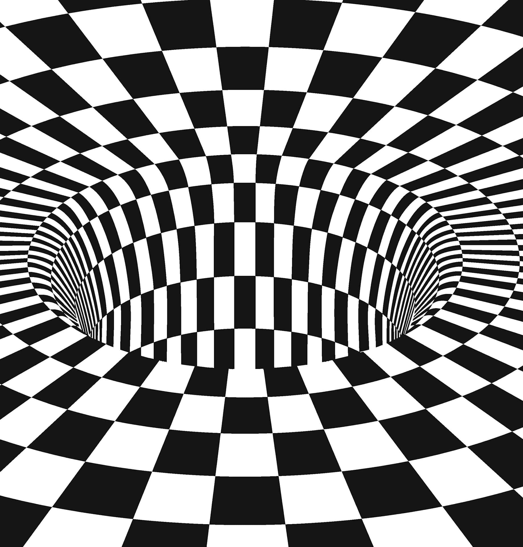 黑白棋盤圖案營造出隧道錯覺。