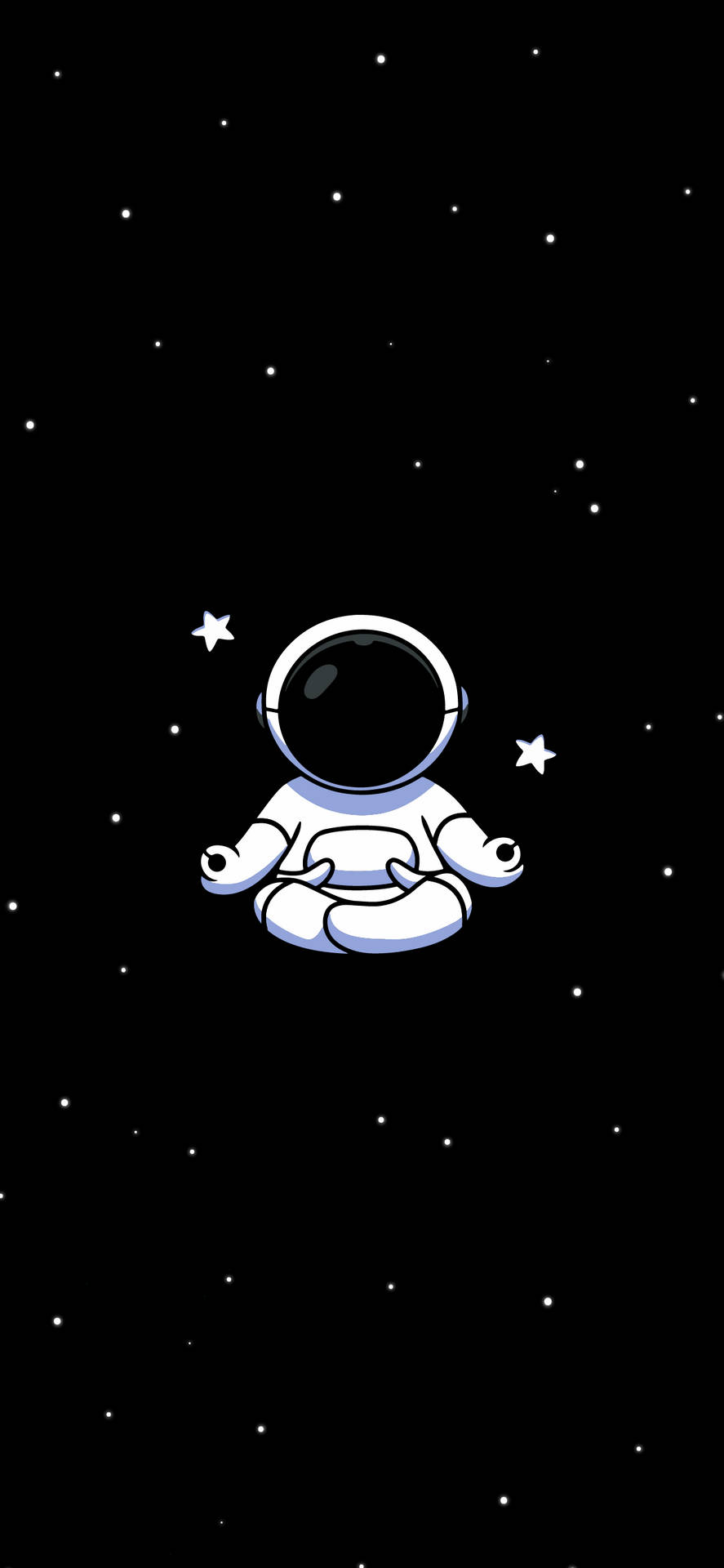 一個卡通太空人在太空中星群間冥想。