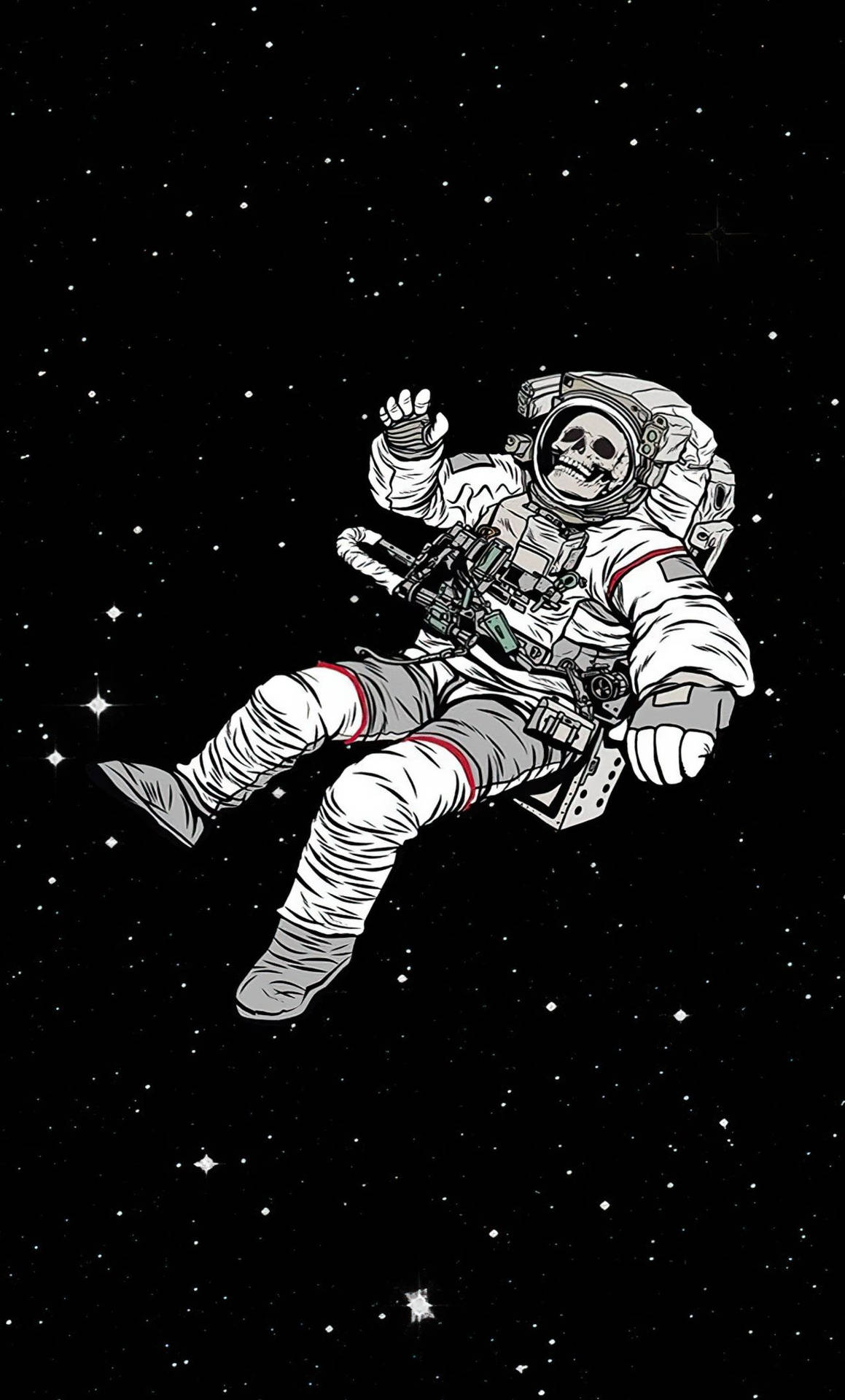 一個骷髏太空人喺太空漂浮，背景有星星。