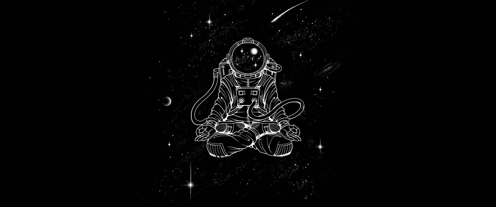 太空人在太空中冥想，周圍環繞著星星和天體。