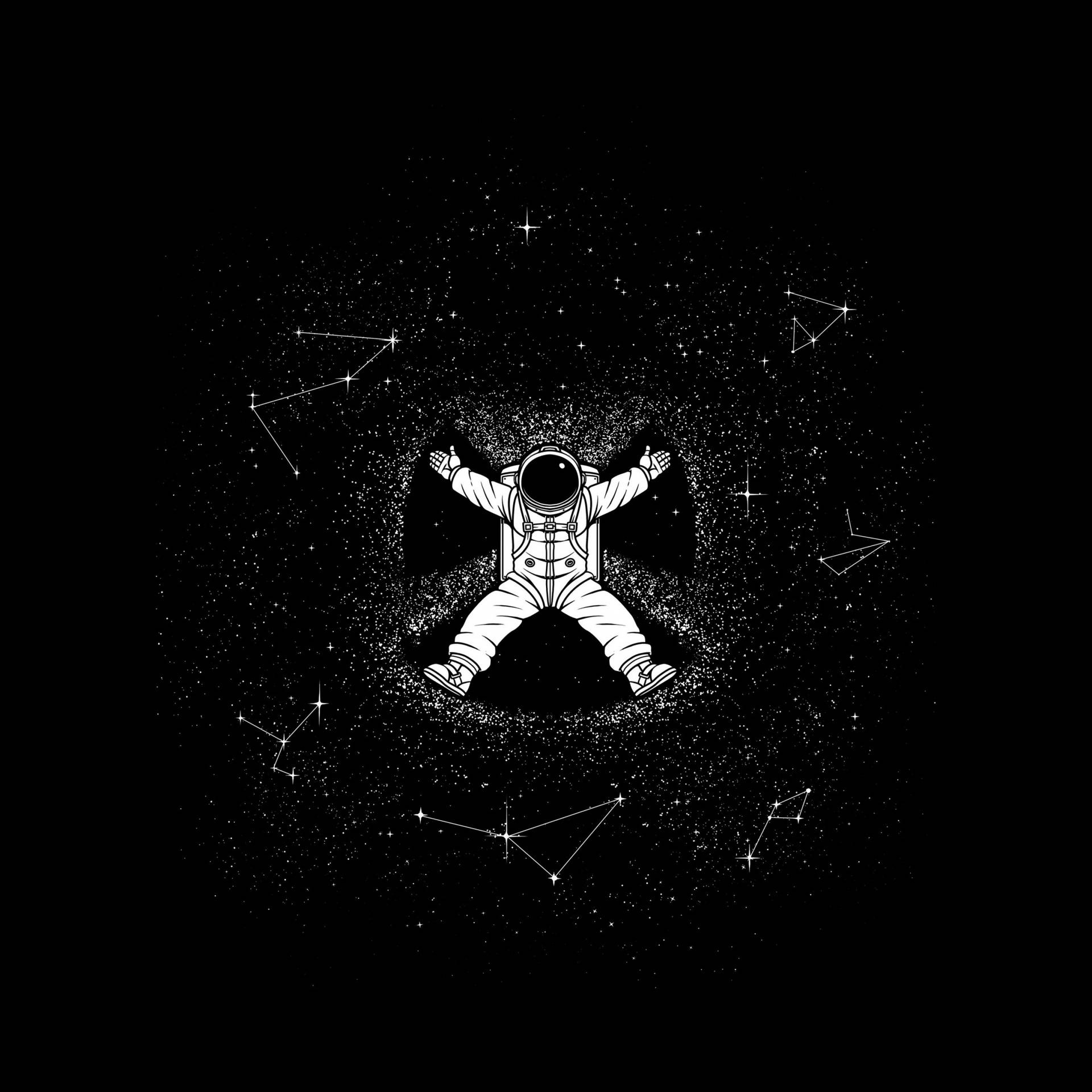 太空人在星星和星座中張開雙臂漂浮在太空中。