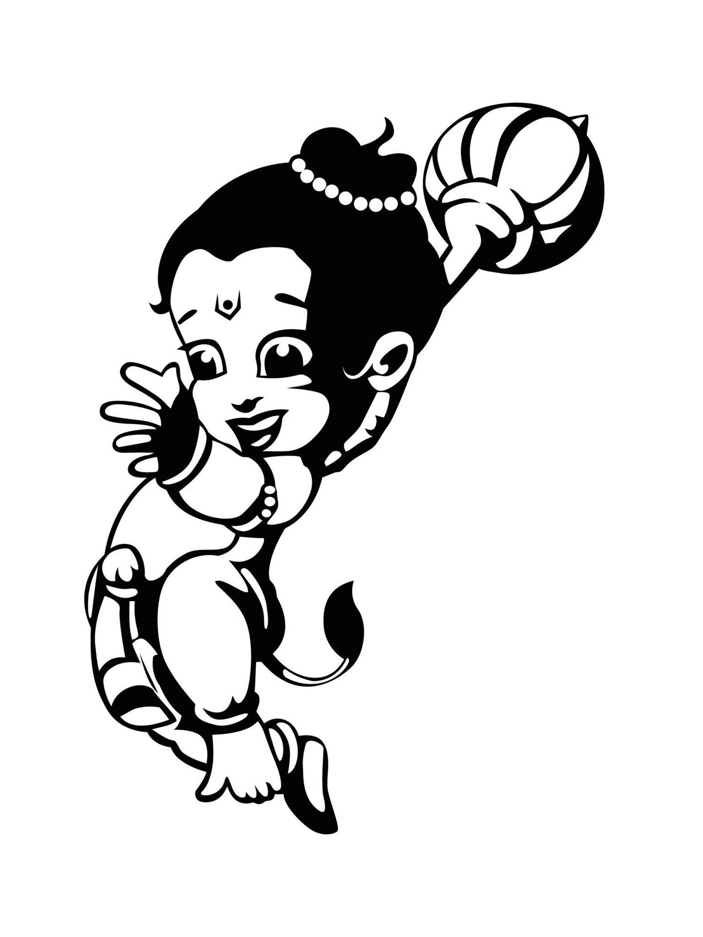 一隻揮手並拿著條紋球的快樂卡通猴子。