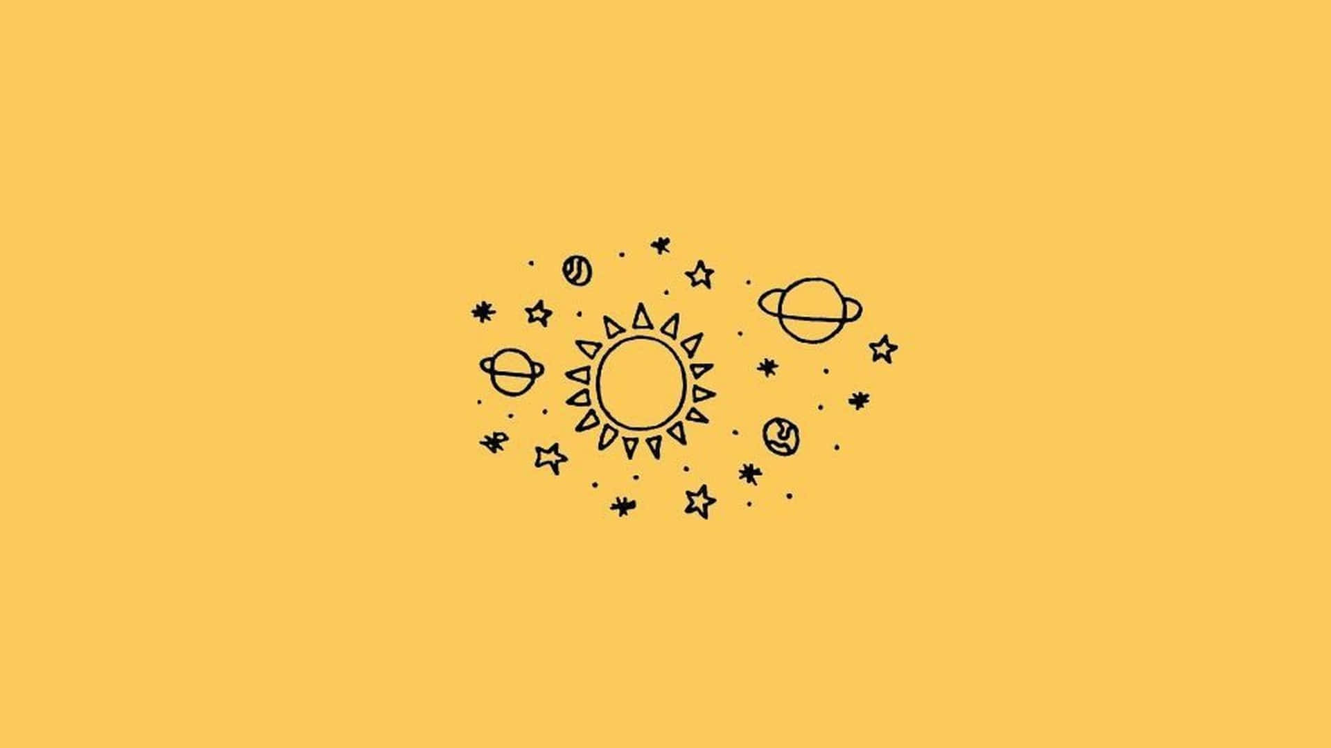 黑白插畫風格的太陽與行星 壁紙
