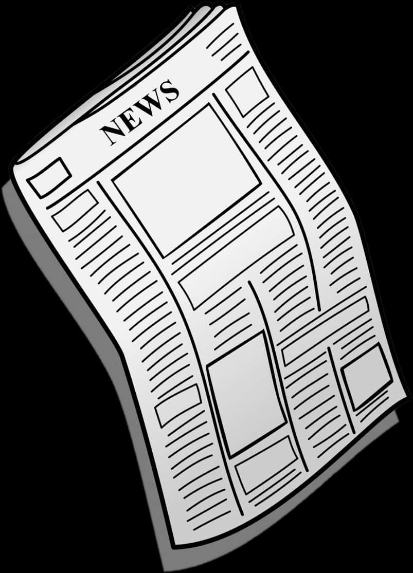 黑白新聞報紙圖形 壁紙 — 一份風格化的報紙，帶有粗體標題和文字區塊，斜放在純黑色背景上。