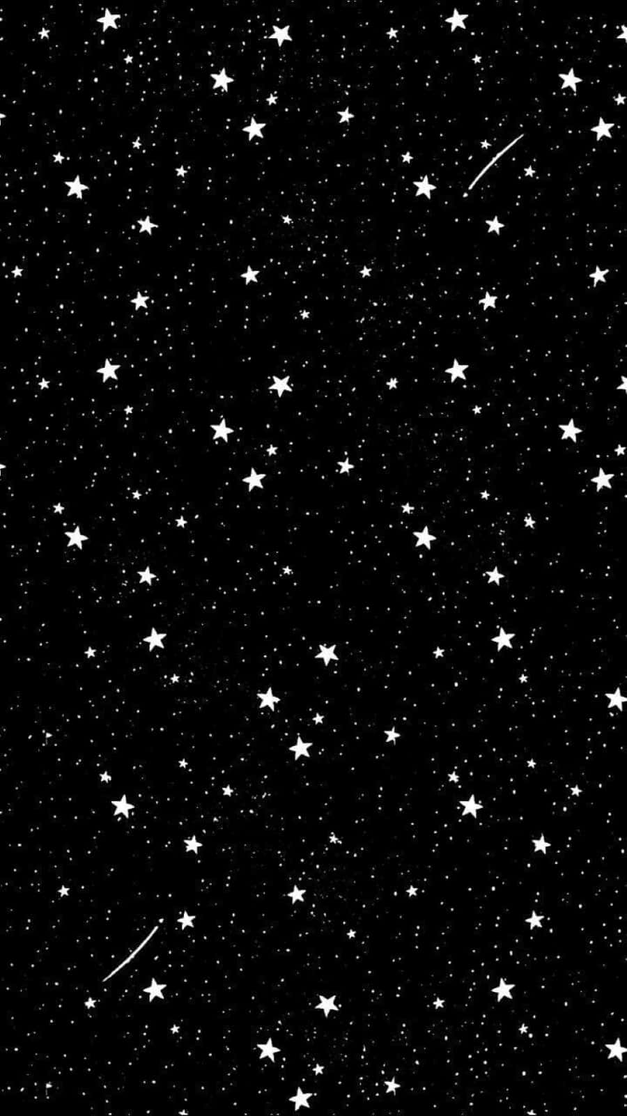黑白星形藝術壁紙 壁紙 — 一個極簡的黑白夜空，佈滿閃爍的星星和劃過的流星。