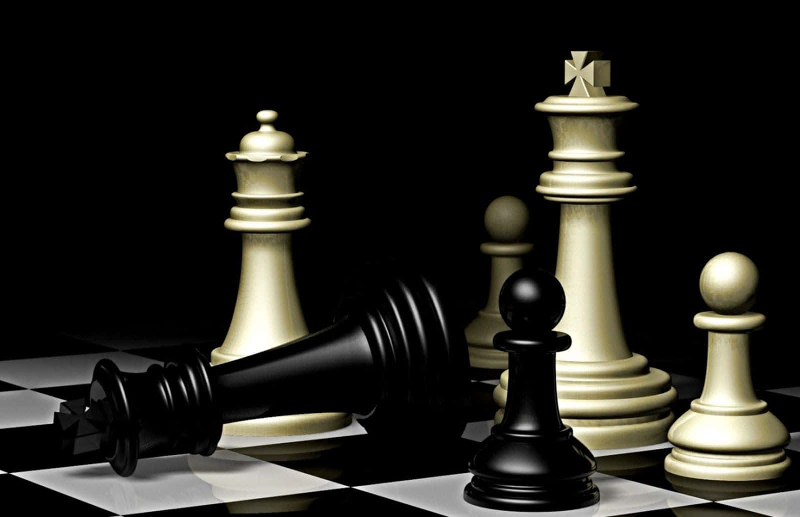 黑白棋盤上的國際象棋棋子 壁紙