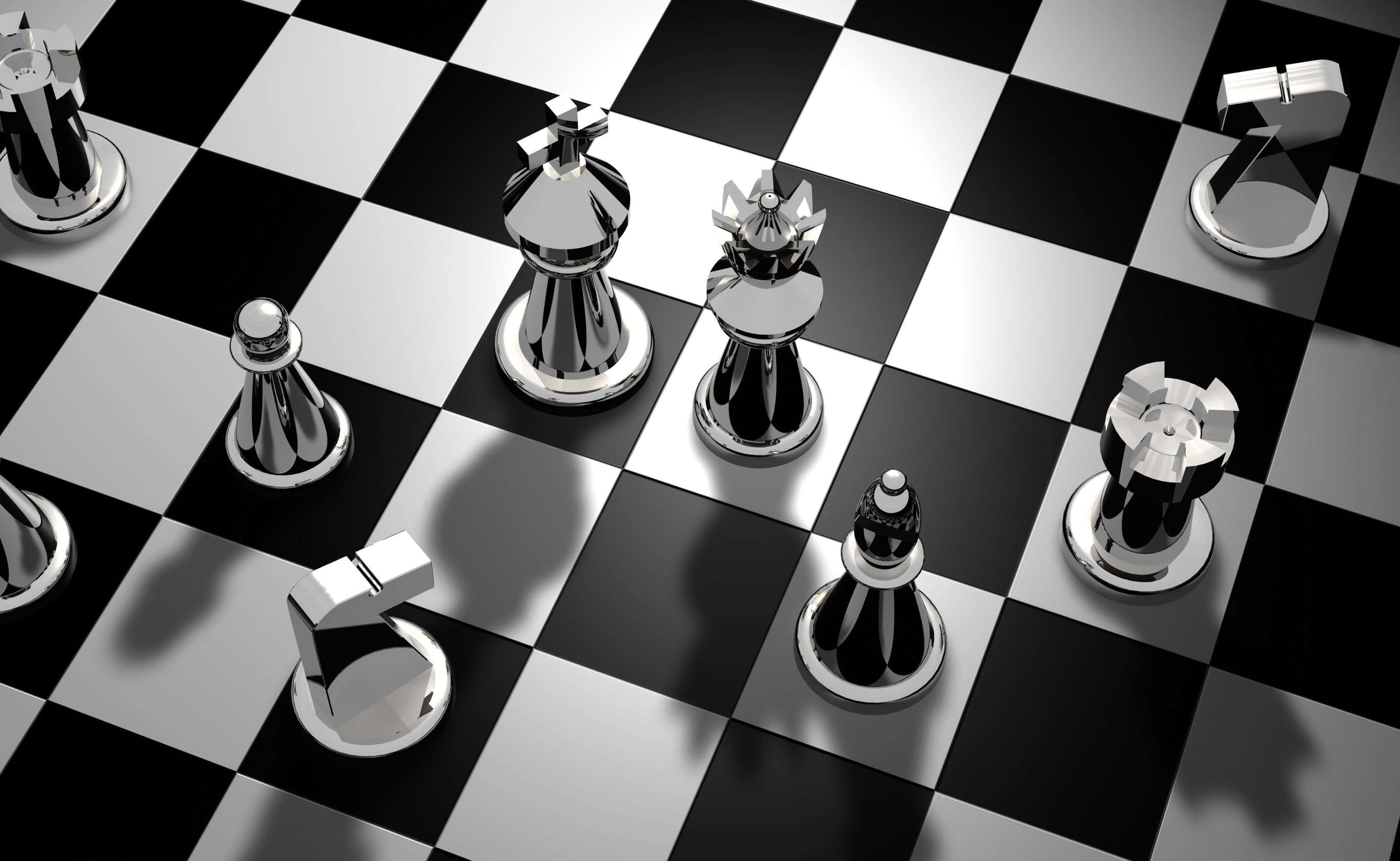 黑白棋盤上的國際象棋棋子 壁紙