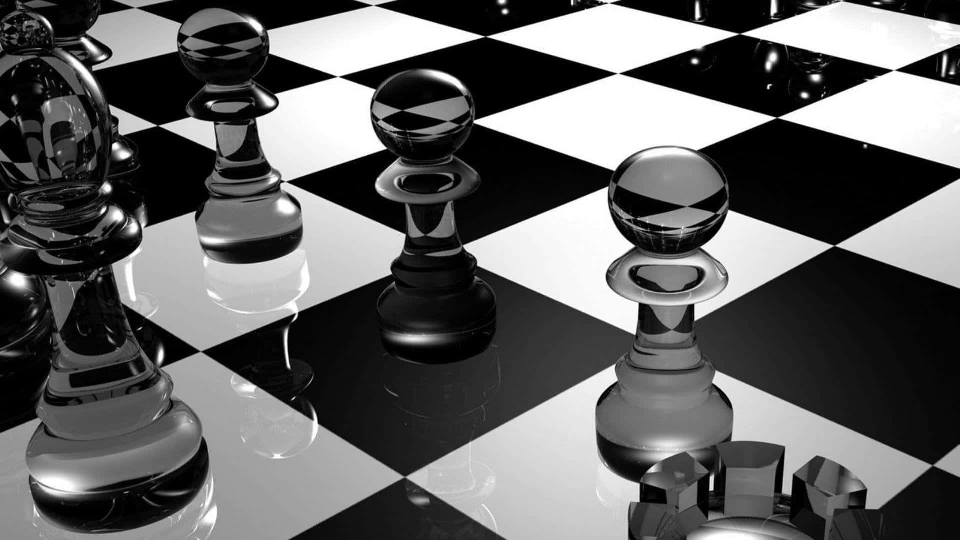 黑白棋盤上的象棋棋子 壁紙