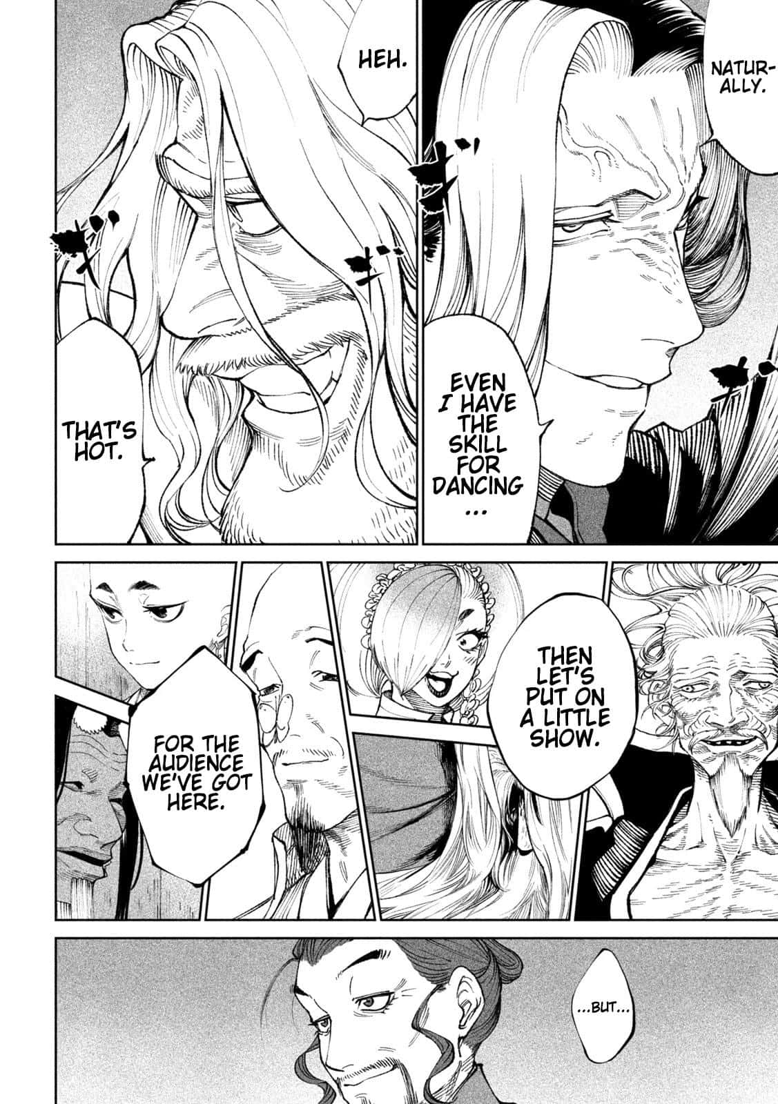 The Promised Neverland Peter Ratri 桌布 壁紙 — 黑白漫畫格展示表情豐富的角色，帶有對話氣泡，討論跳舞和表演。
