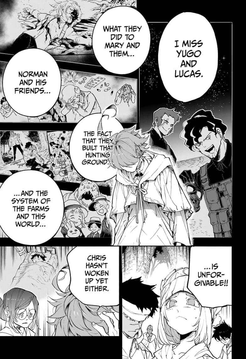 The Promised Neverland Lucas 桌布 壁紙 — 黑白漫畫面板，展示情緒困擾的角色，對話氣泡揭示失落與不可原諒的背叛主題。