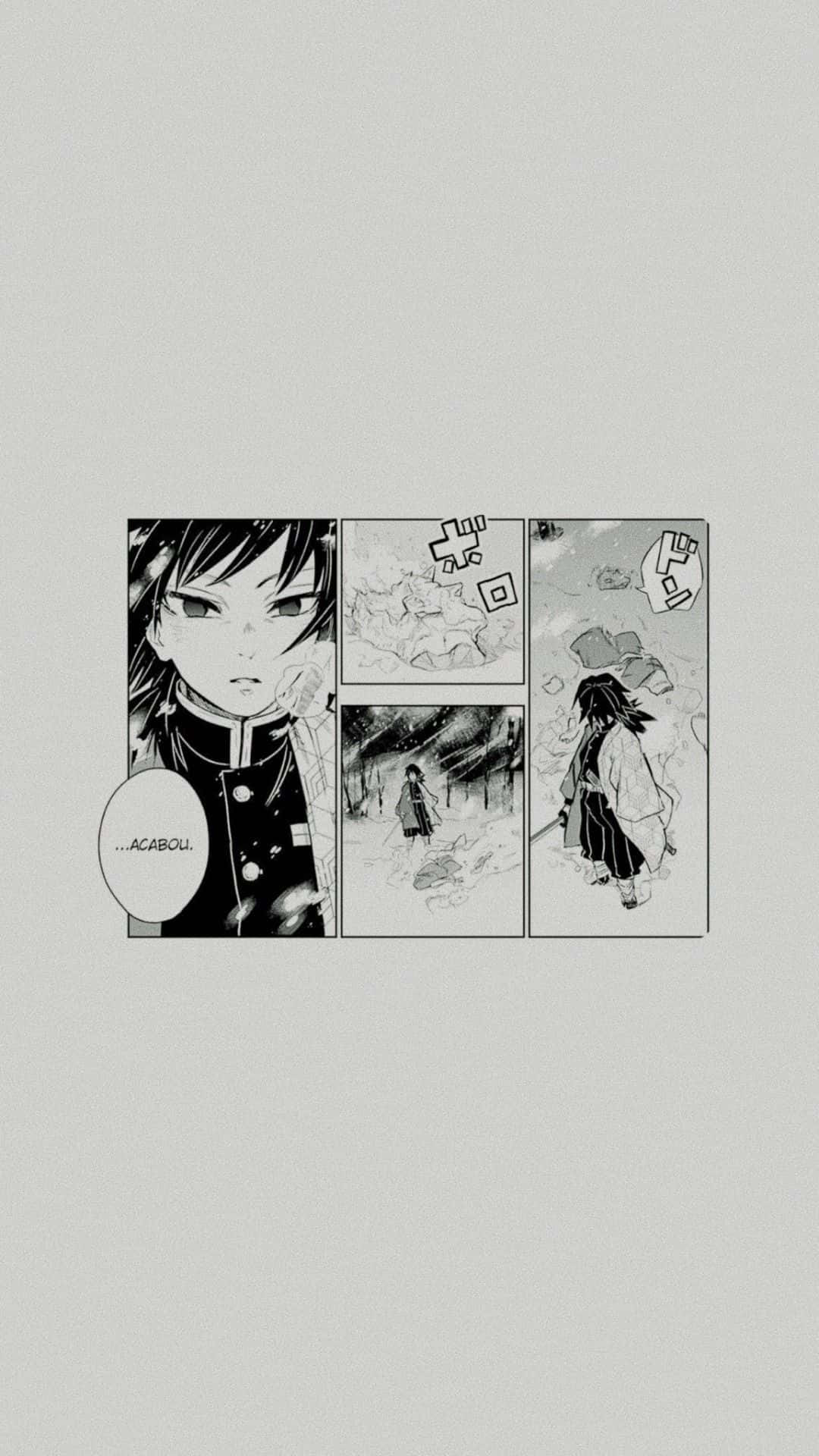 Manga Characters 桌布 壁紙 — 黑白漫畫面板展示一個莊嚴的角色，帶有 'ACABOU' 對話氣泡和雪景。