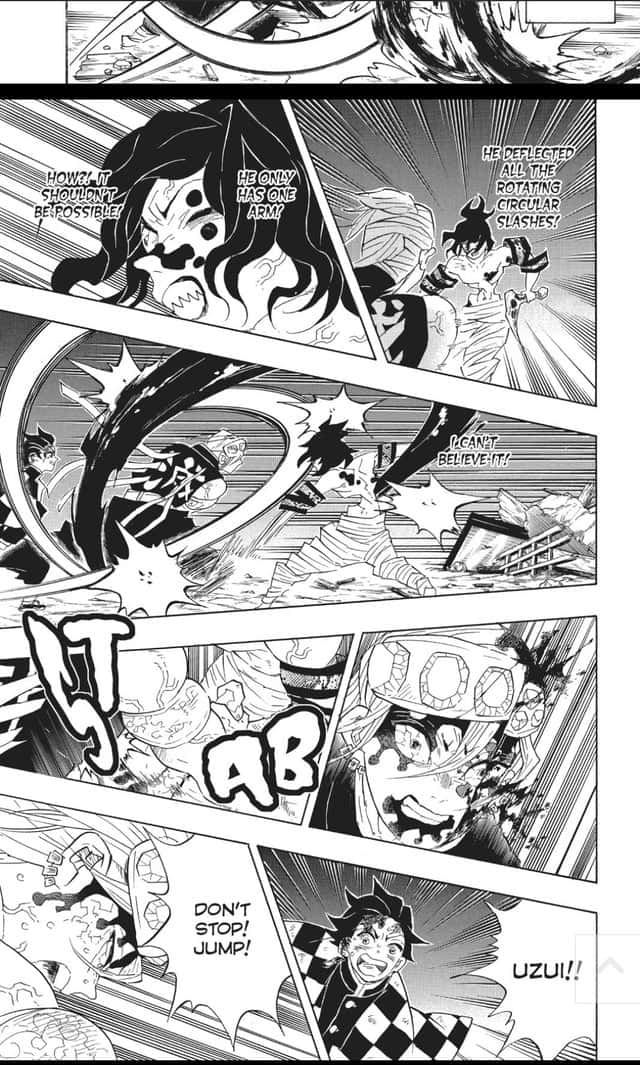 Demon Slayer Fight 桌布 壁紙 — 黑白漫畫面板描繪了激烈的動作，角色在動態漫畫風格中大喊大叫並躲避攻擊。