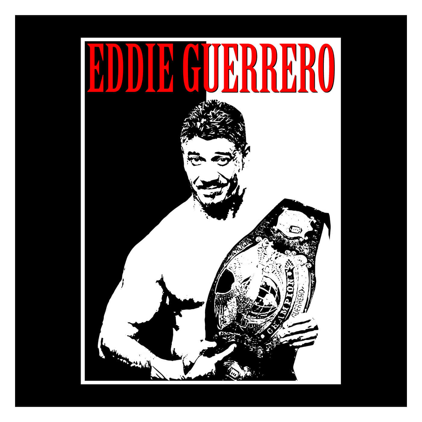 Eddie Guerrero 在風格化的海報設計中手持冠軍腰帶。