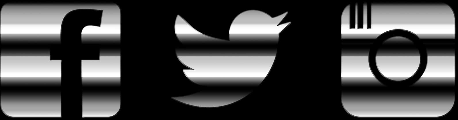 黑白社交媒體圖標 壁紙 — 黑白條紋壁紙，帶有Facebook、Twitter和Instagram標誌，極簡設計。