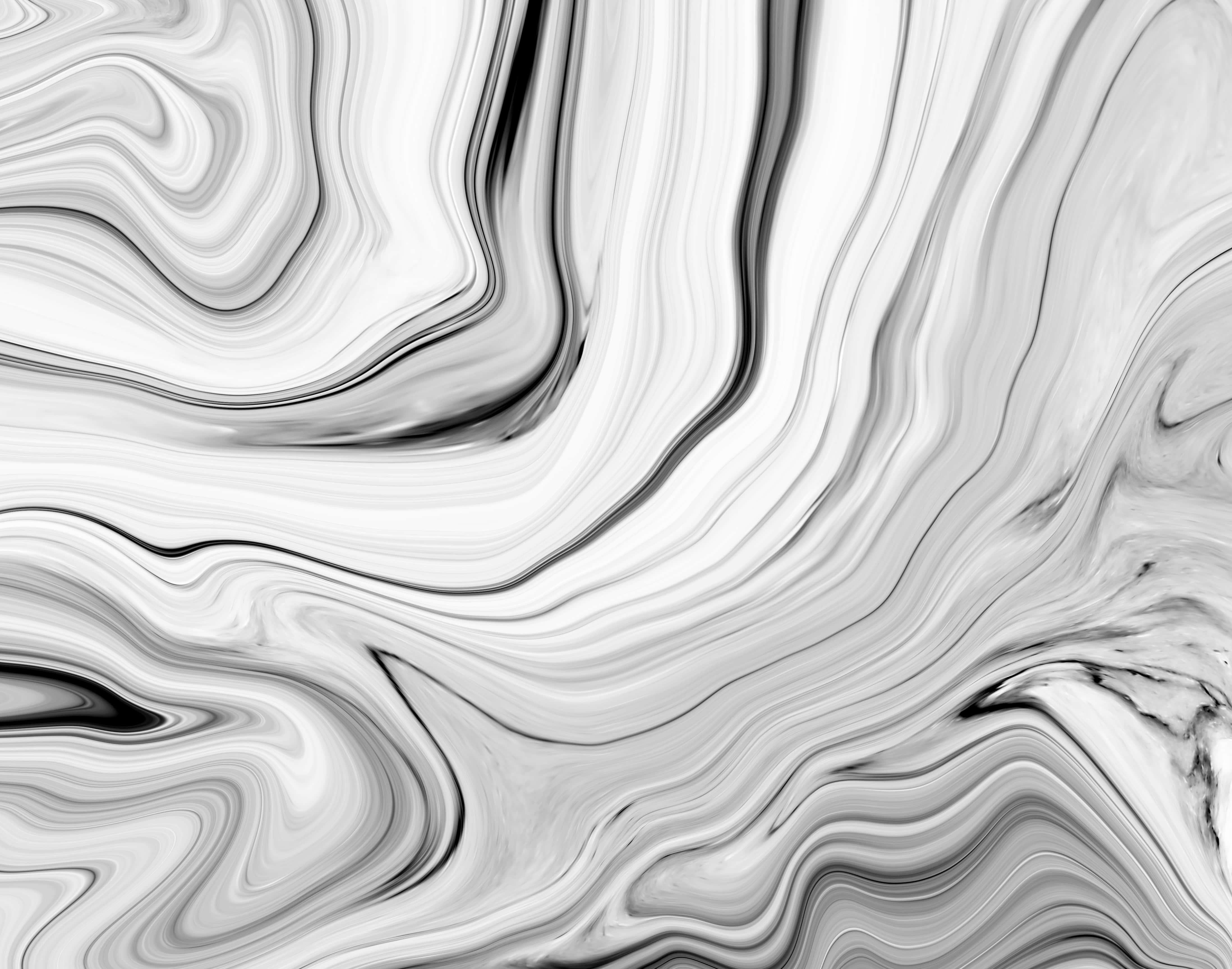 黑白紋理流動影像 壁紙 — 黑色、白色和灰色的流動抽象圖案營造出動態的大理石紋理。