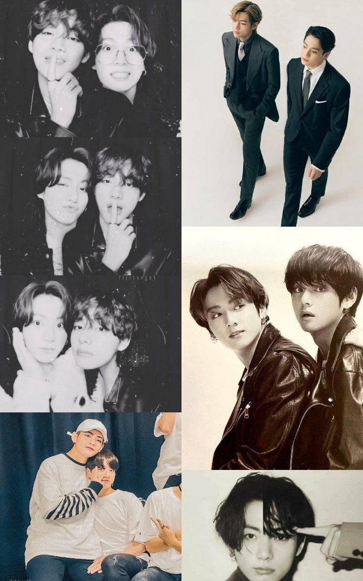 K-pop團體在工作室照片中的拼貼畫，穿著西裝和休閒服裝。