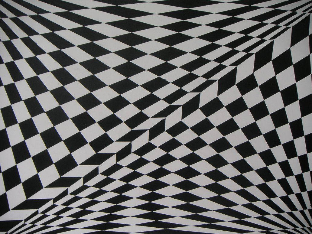 Black And White Squares 桌布 壁紙 — 黑白視覺錯覺牆紙，重複的鑽石形狀營造出3D立方體效果。