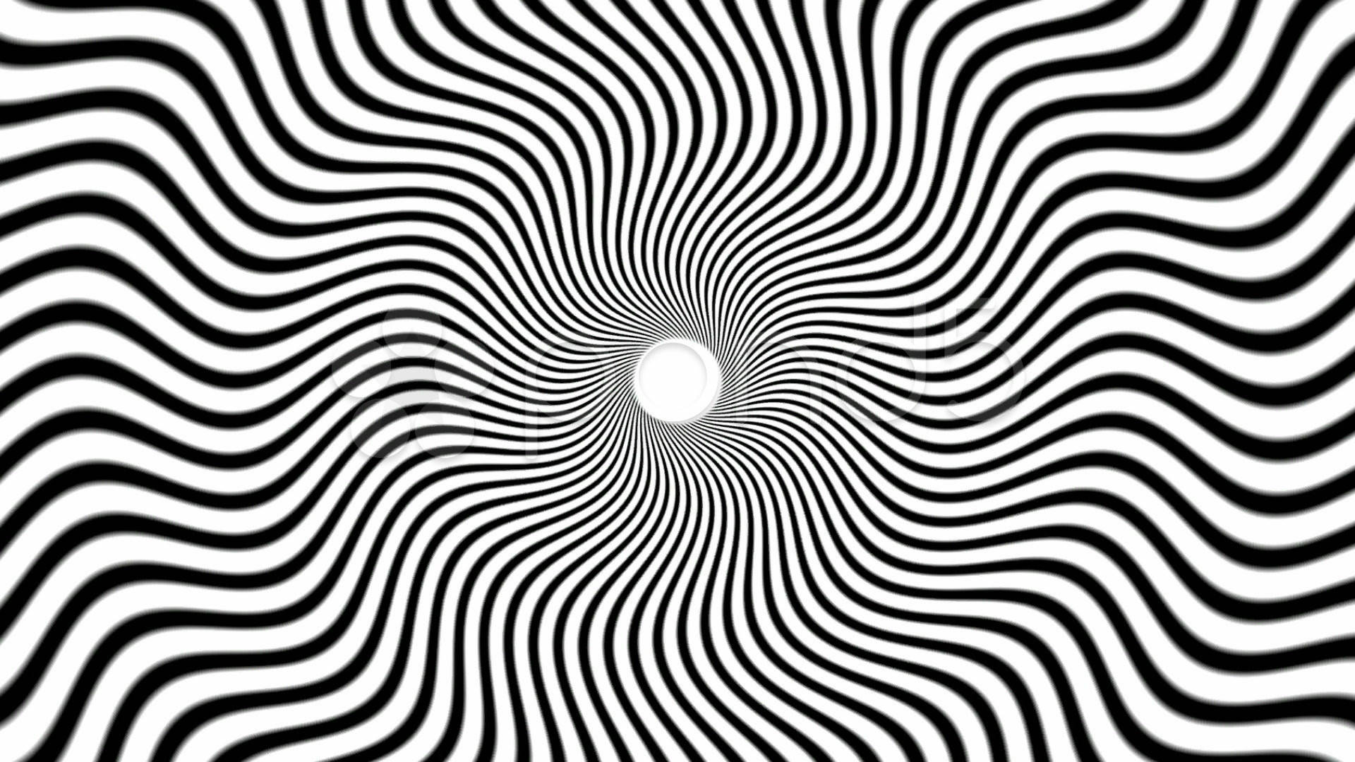 黑白波浪線向內螺旋，營造出催眠般的視錯覺。