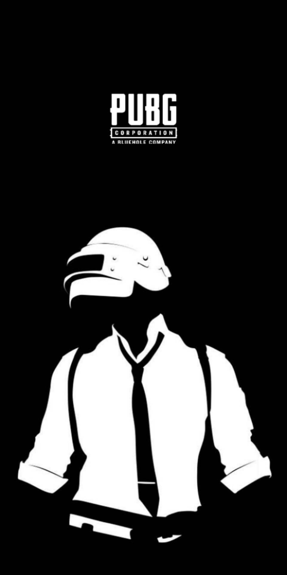 PUBG Corporation標誌，黑色背景上戴頭盔和領帶角色的白色剪影。